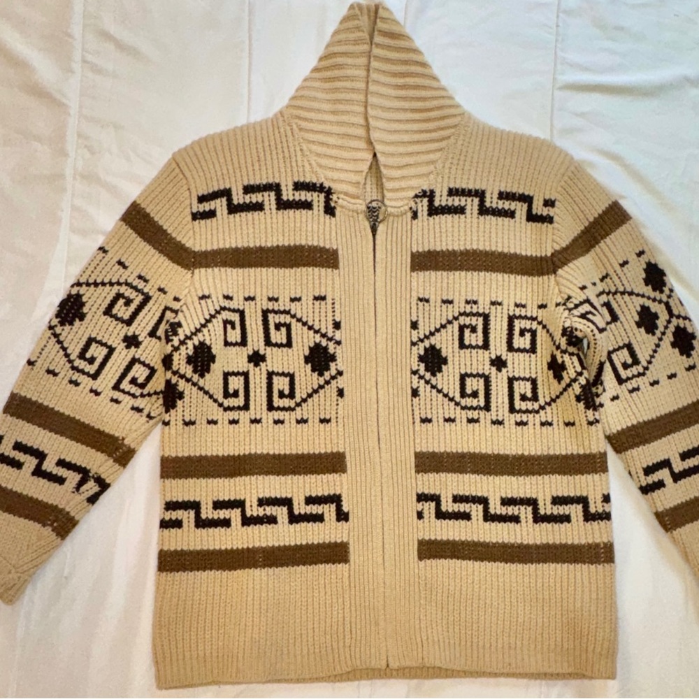 Pendleton Beige and Brown Geometric Zip Cardigan - image 2